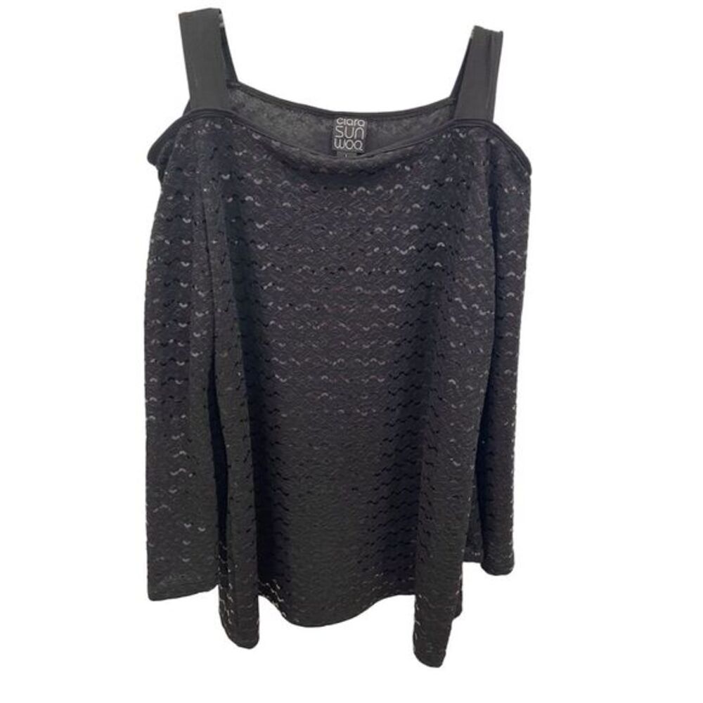 Clara Sun woo Women's Black‎ Sparkle Cold Shoulder Top Size L